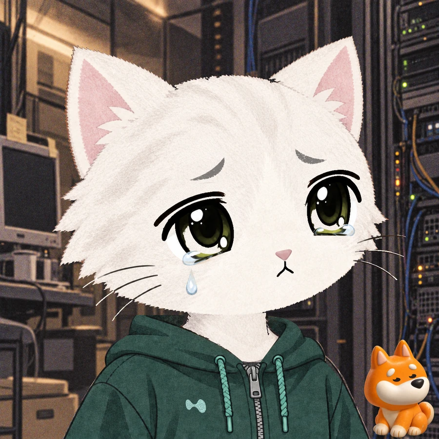 Stonk Cats #0688: Snow white with teary expression, wearing PURR teal zip hoodie.