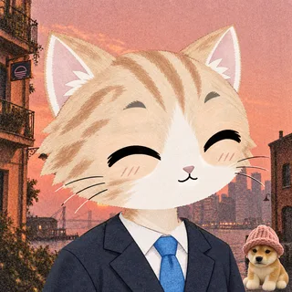 Stonk Cats #0914: Cream tabby, Stonks suit — navy, WIF plush.